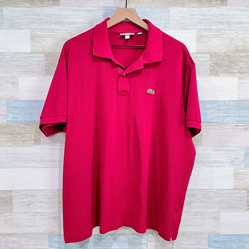 Lacoste Short Sleeve Rugby Polo Shirt Red Classic Fit Cotton Twill Mens 4XL